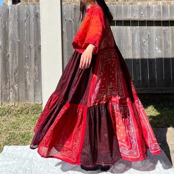 Handmade Earthy Voluminous Maxi Bandana Dress SKU 02265 Red Rose - Picture 8 of 16